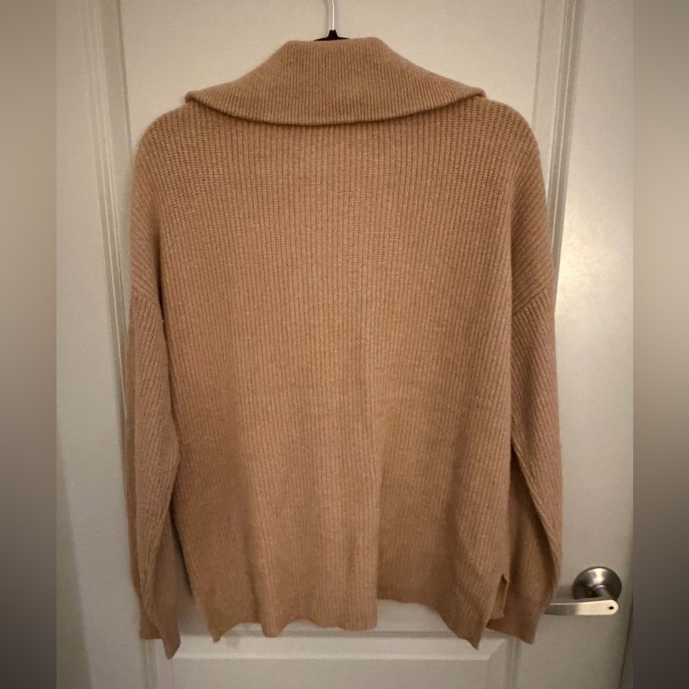 Madewell Ribbed Tan Zip-Up Wool Blend Sweater | Size Medium - Picture 3 of 3